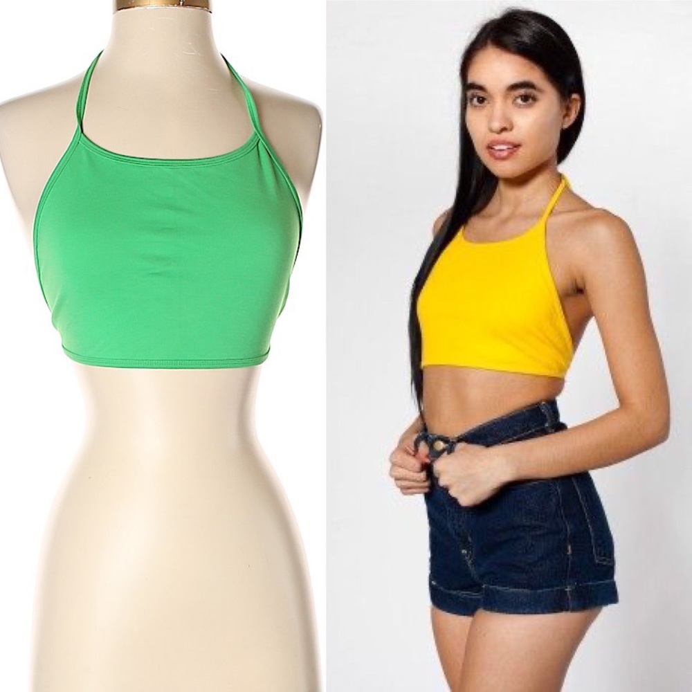 (2) American Apparel - Interlock Halter Tops - Green + Dent De Lion - OS/M
